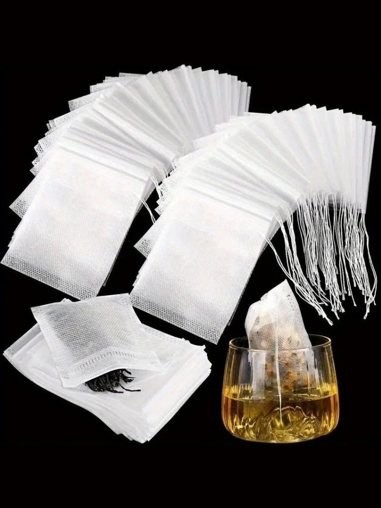 100Pcs Disposable Tea Bags Filter Bags Empty Drawstring Sealed Filter Bags Loose Leaf Tea Bags Suitable for Home Restaurant Hotel Office Kitchen Dining Room Gadgets