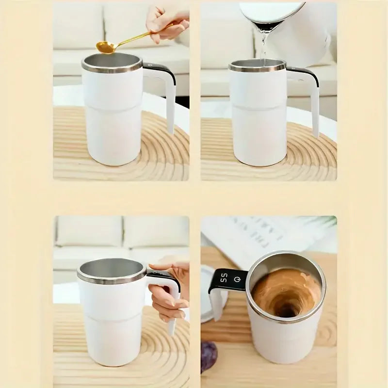 Smart mixing coffee cup LED display|USB charging|magnetic mixing function