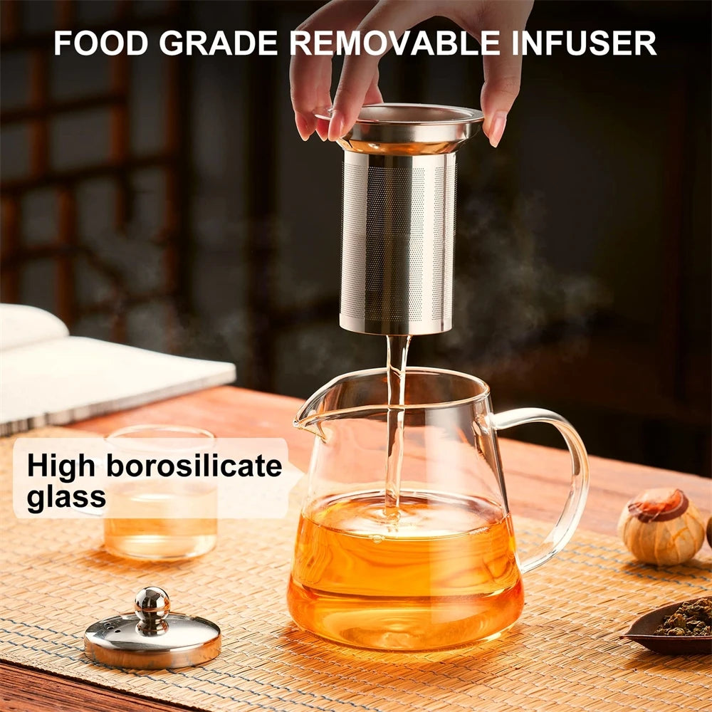 Glass Teapot – Heat-Resistant Borosilicate with Removable Stainless Steel Infuser, Tea Set
