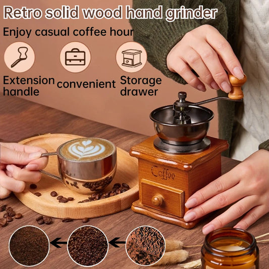 Vintage manual coffee grinder with drawers, anti slip base, adjustable grinder - coarse to fine particle size, portable - for home use and travel