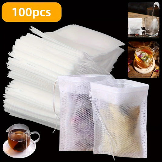 100Pcs Disposable Tea Bags Filter Bags Empty Drawstring Sealed Filter Bags Loose Leaf Tea Bags Suitable for Home Restaurant Hotel Office Kitchen Dining Room Gadgets