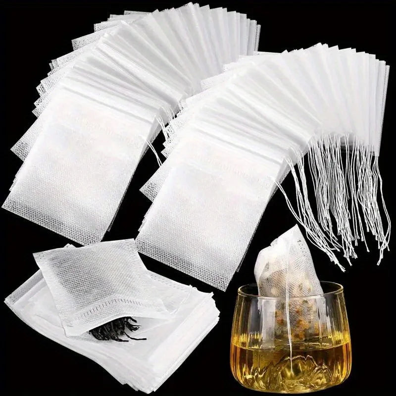 100Pcs Disposable Tea Bags Filter Bags Empty Drawstring Sealed Filter Bags Loose Leaf Tea Bags Suitable for Home Restaurant Hotel Office Kitchen Dining Room Gadgets