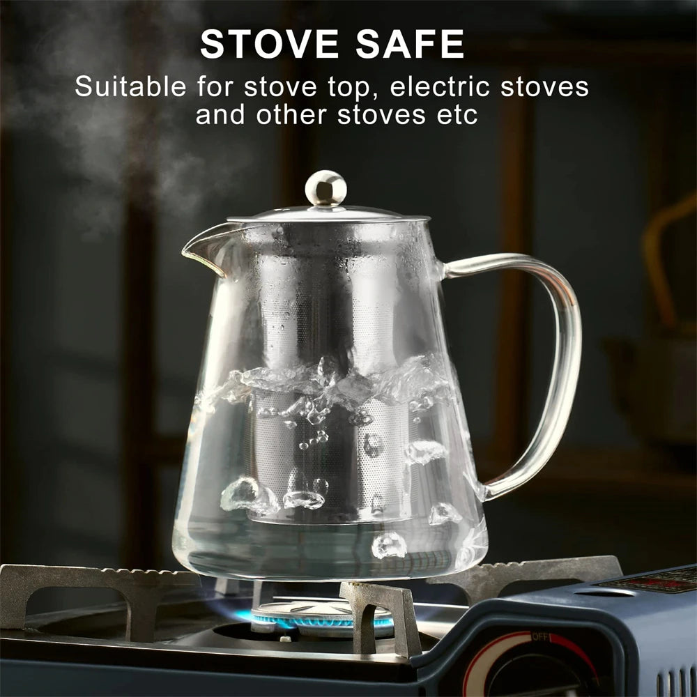 Glass Teapot – Heat-Resistant Borosilicate with Removable Stainless Steel Infuser, Tea Set