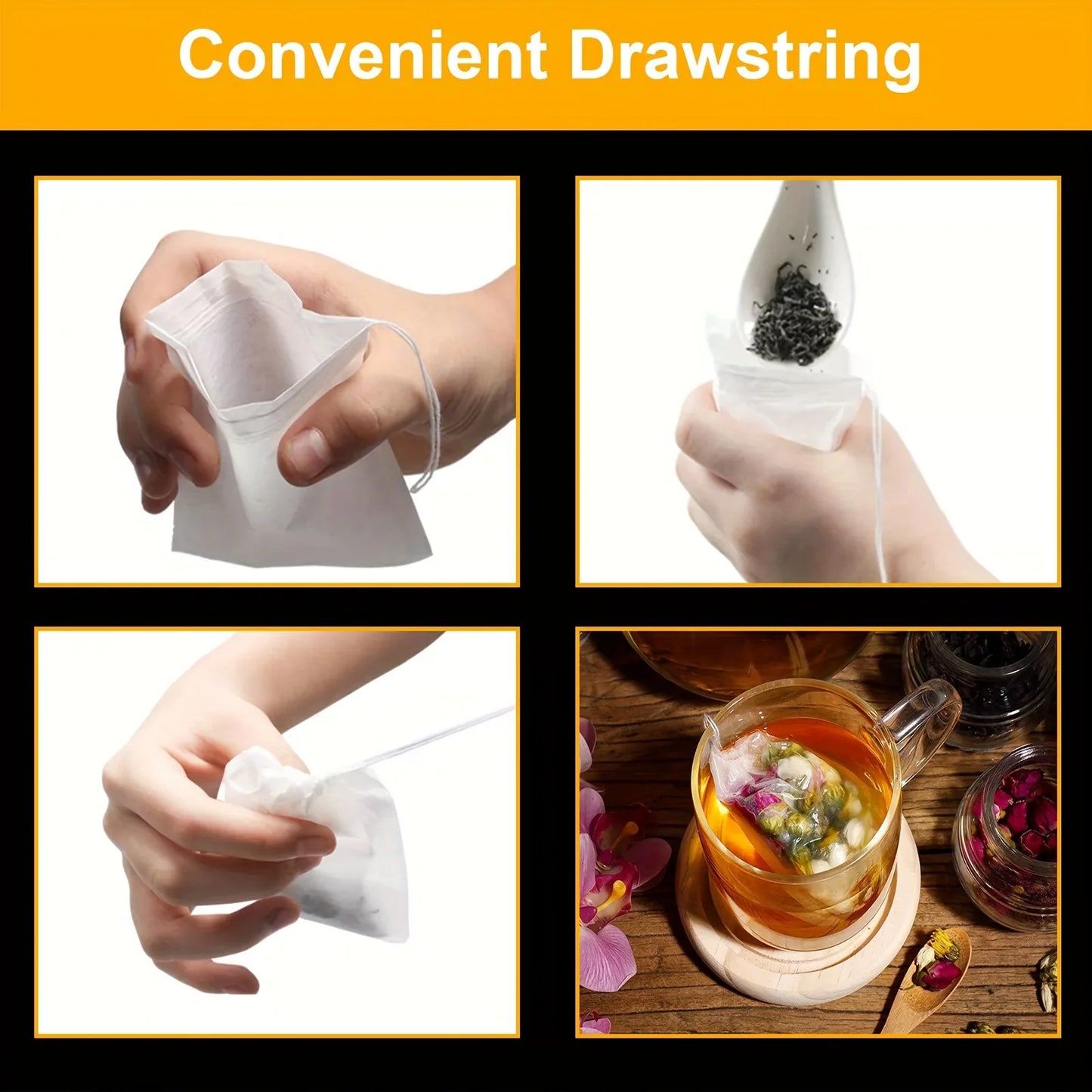 100Pcs Disposable Tea Bags Filter Bags Empty Drawstring Sealed Filter Bags Loose Leaf Tea Bags Suitable for Home Restaurant Hotel Office Kitchen Dining Room Gadgets
